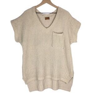 POL Chenille Sweater Hi Lo Short Sleeve V Neck Cozy Oversized Knit Size Small